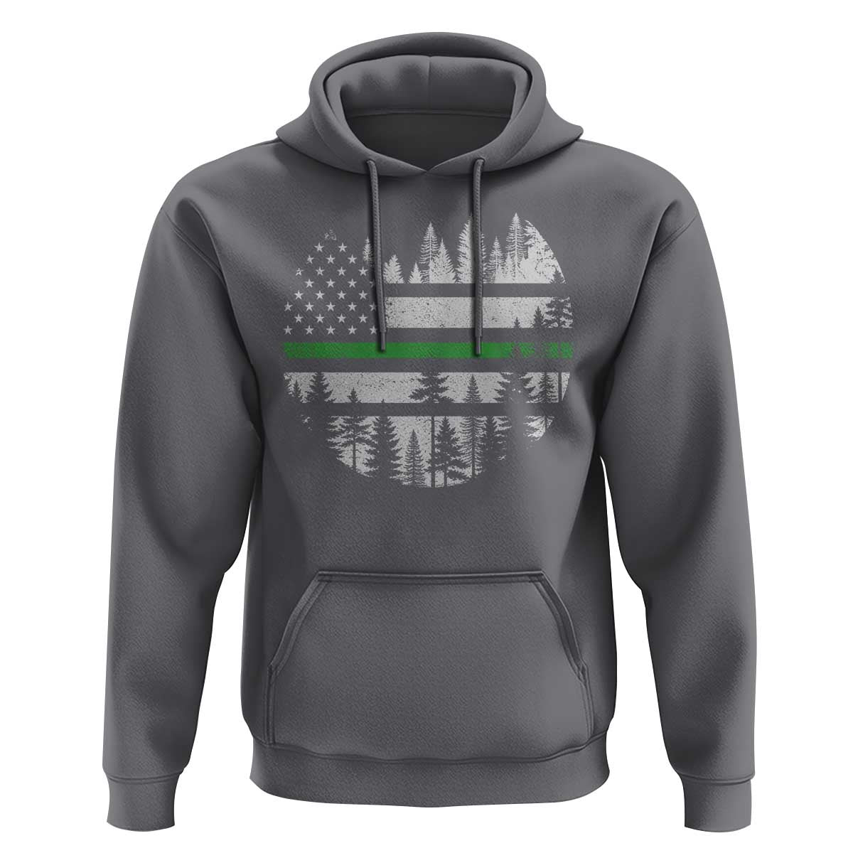 Park Ranger Law Enforcement Forest Green Line American Flag Hoodie
