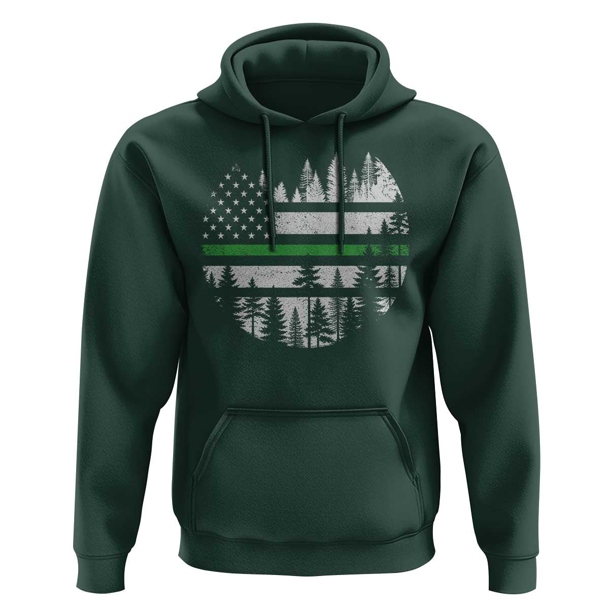 Park Ranger Law Enforcement Forest Green Line American Flag Hoodie