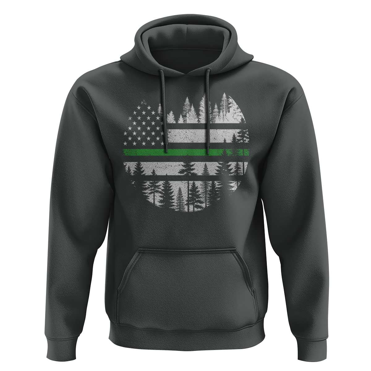 Park Ranger Law Enforcement Forest Green Line American Flag Hoodie
