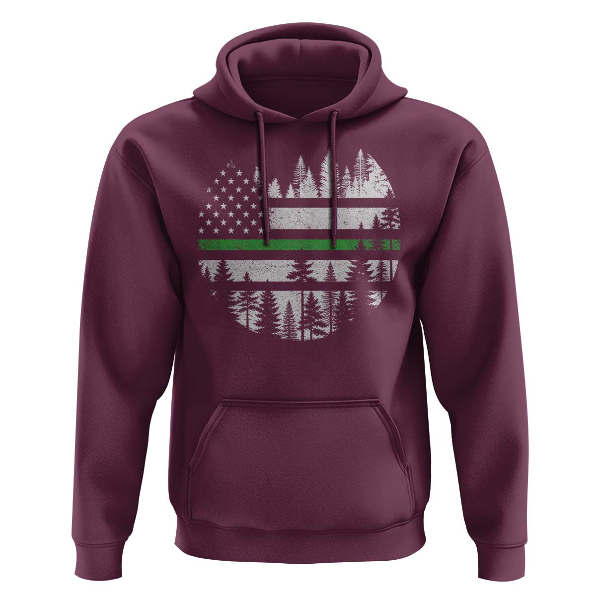 Park Ranger Law Enforcement Forest Green Line American Flag Hoodie