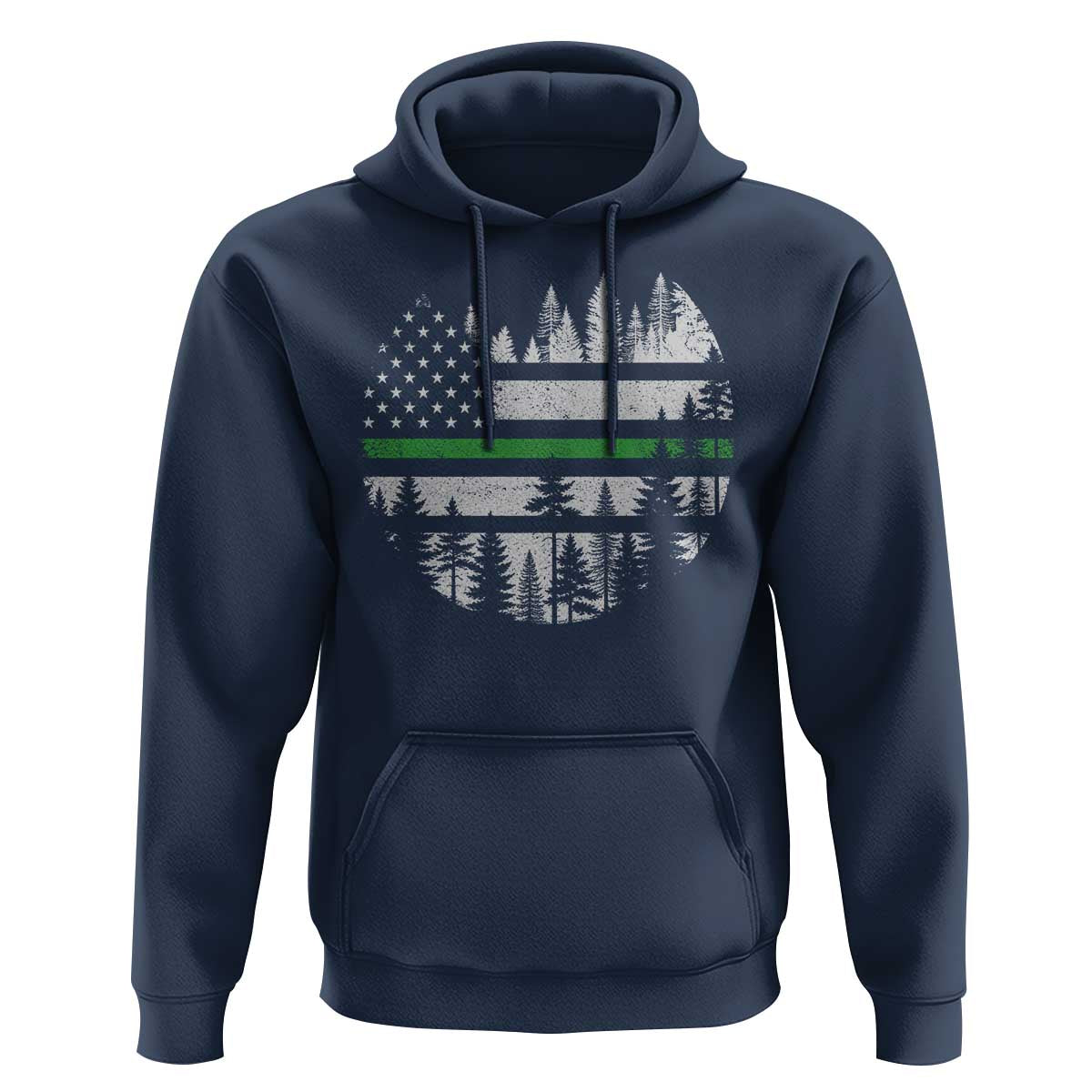 Park Ranger Law Enforcement Forest Green Line American Flag Hoodie