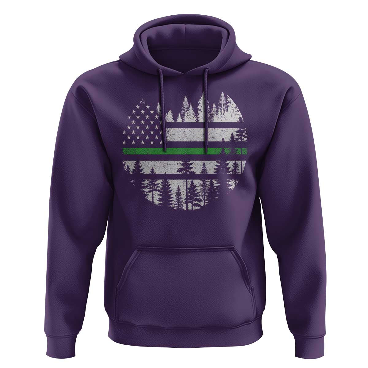 Park Ranger Law Enforcement Forest Green Line American Flag Hoodie