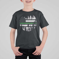 Park Ranger Law Enforcement Forest Green Line American Flag T Shirt For Kid