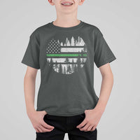 Park Ranger Law Enforcement Forest Green Line American Flag T Shirt For Kid