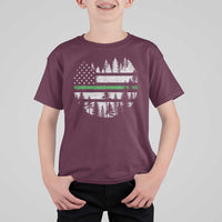 Park Ranger Law Enforcement Forest Green Line American Flag T Shirt For Kid