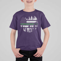 Park Ranger Law Enforcement Forest Green Line American Flag T Shirt For Kid