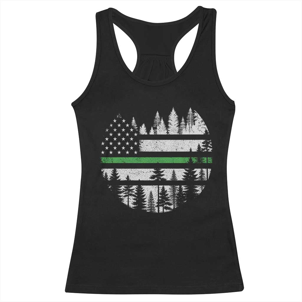 Park Ranger Law Enforcement Forest Green Line American Flag Racerback Tank Top