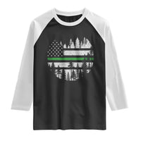 Park Ranger Law Enforcement Forest Green Line American Flag Raglan Shirt