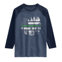 Park Ranger Law Enforcement Forest Green Line American Flag Raglan Shirt