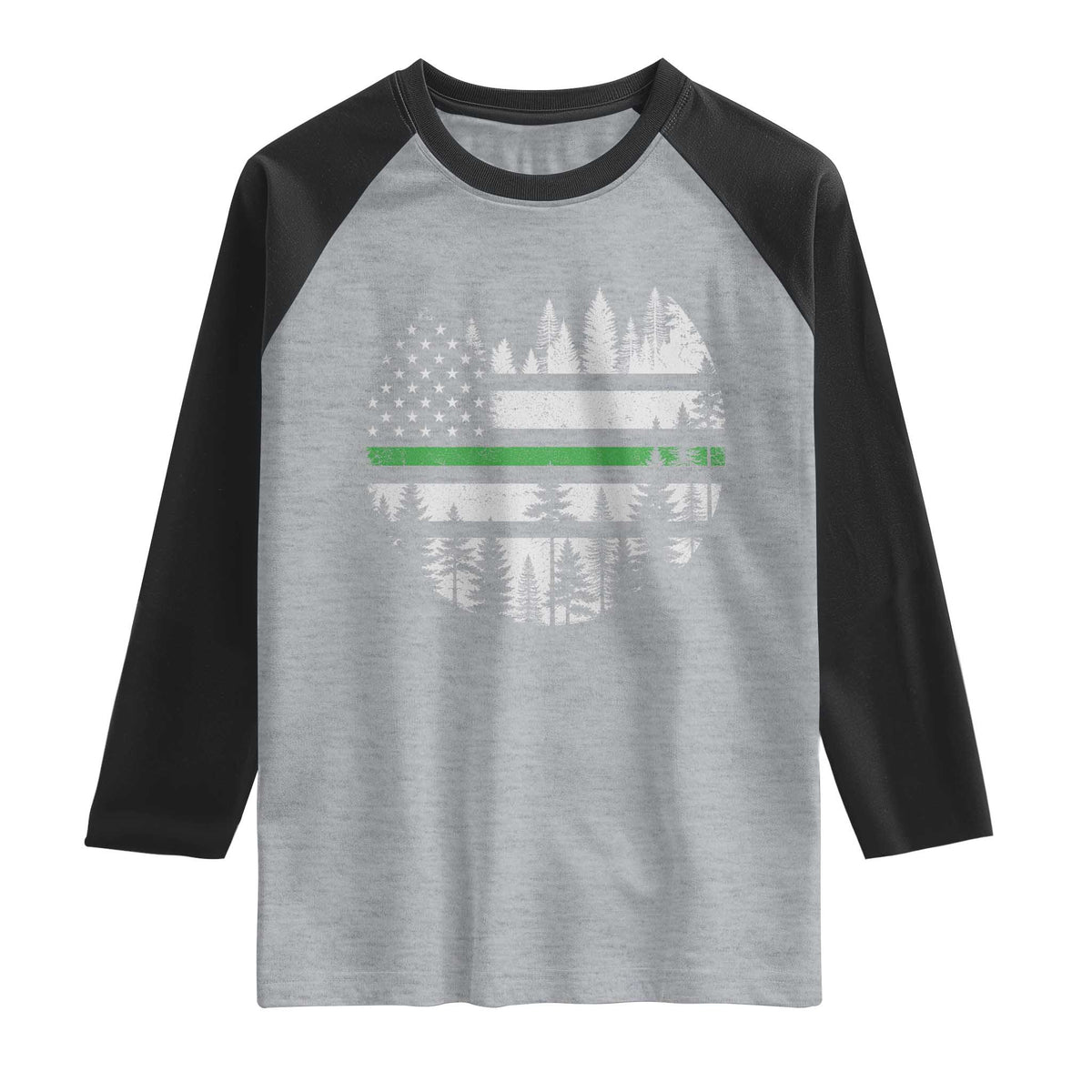 Park Ranger Law Enforcement Forest Green Line American Flag Raglan Shirt