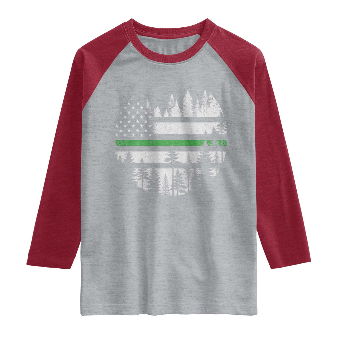 Park Ranger Law Enforcement Forest Green Line American Flag Raglan Shirt