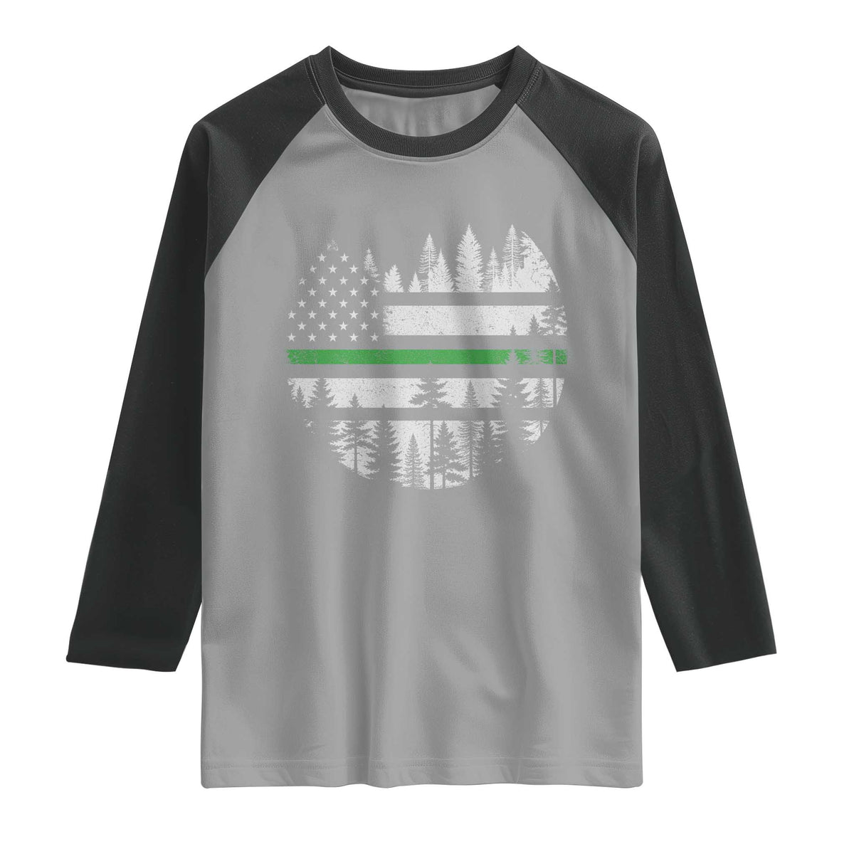 Park Ranger Law Enforcement Forest Green Line American Flag Raglan Shirt