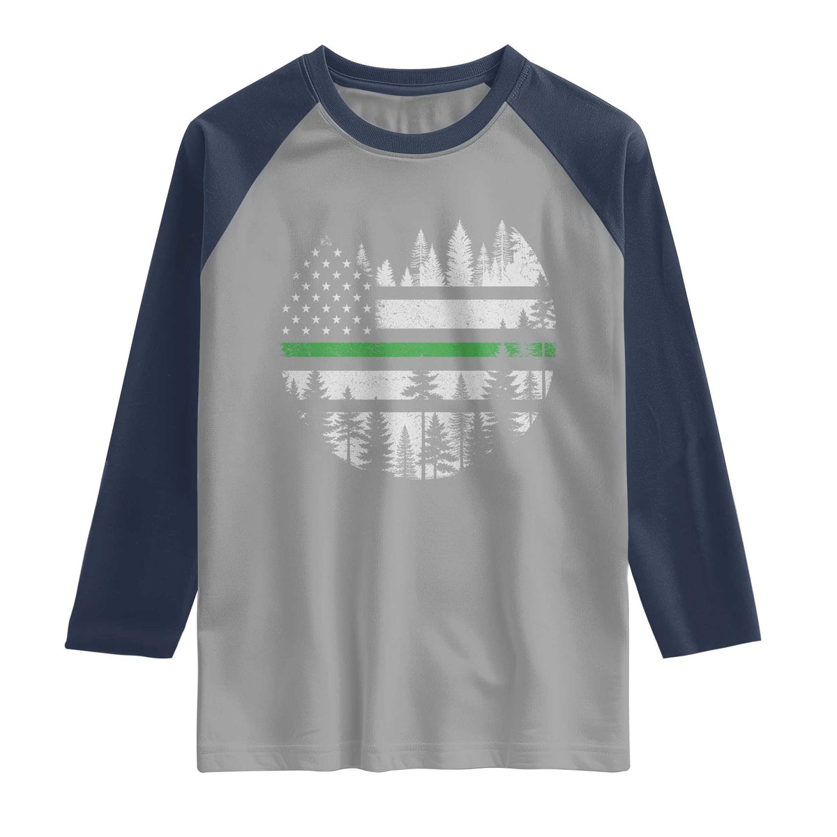 Park Ranger Law Enforcement Forest Green Line American Flag Raglan Shirt