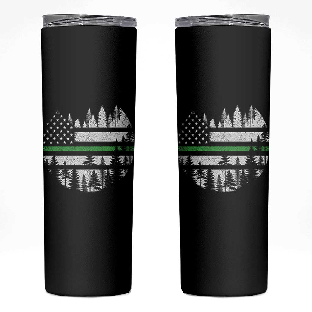Park Ranger Law Enforcement Forest Green Line American Flag Skinny Tumbler