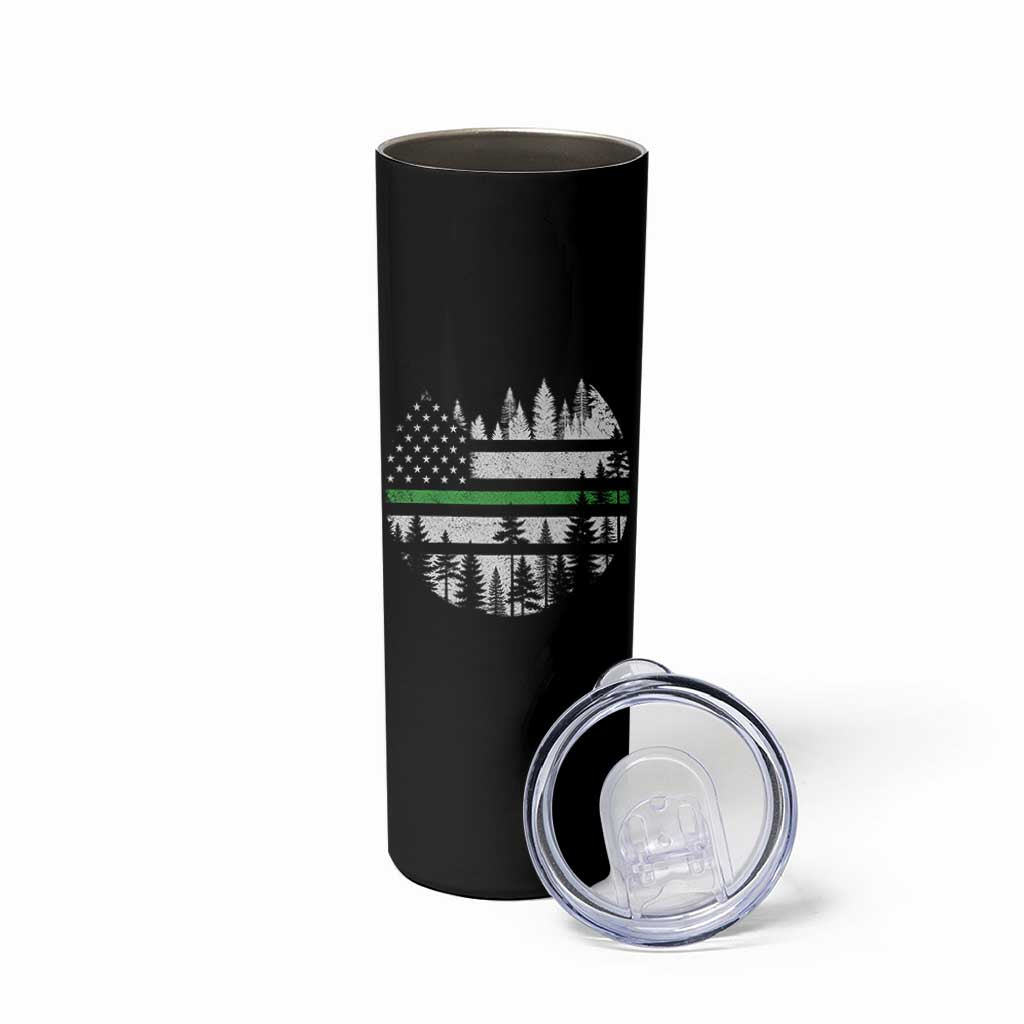 Park Ranger Law Enforcement Forest Green Line American Flag Skinny Tumbler