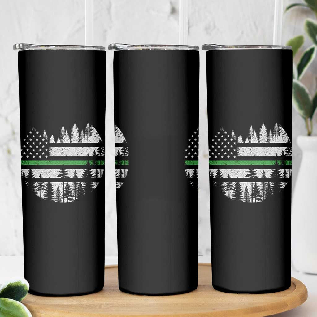 Park Ranger Law Enforcement Forest Green Line American Flag Skinny Tumbler