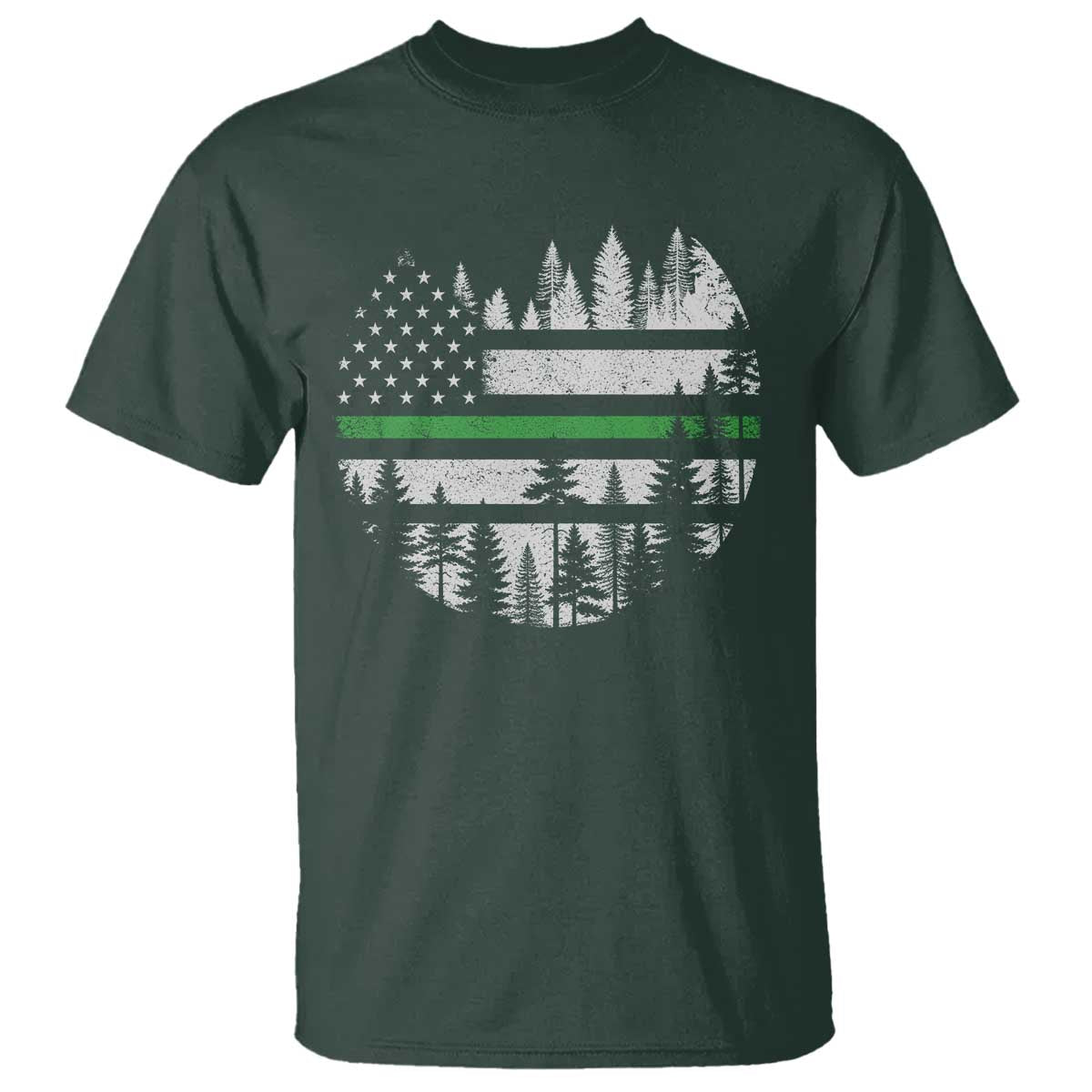 Park Ranger Law Enforcement Forest Green Line American Flag T Shirt