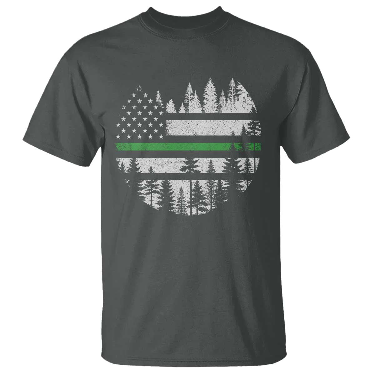 Park Ranger Law Enforcement Forest Green Line American Flag T Shirt