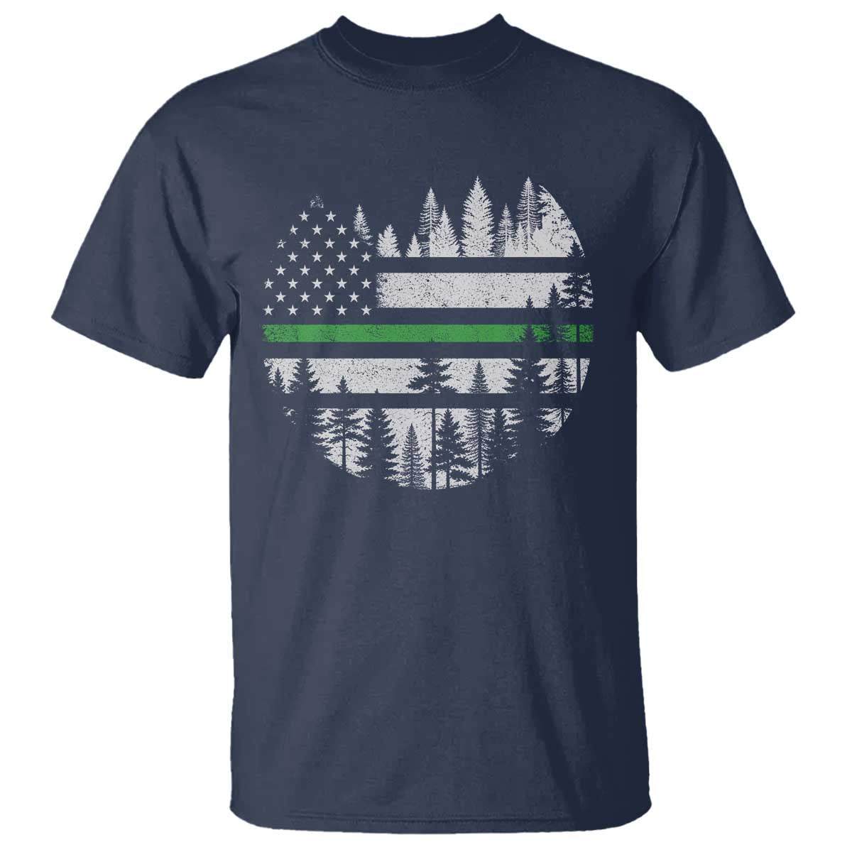 Park Ranger Law Enforcement Forest Green Line American Flag T Shirt