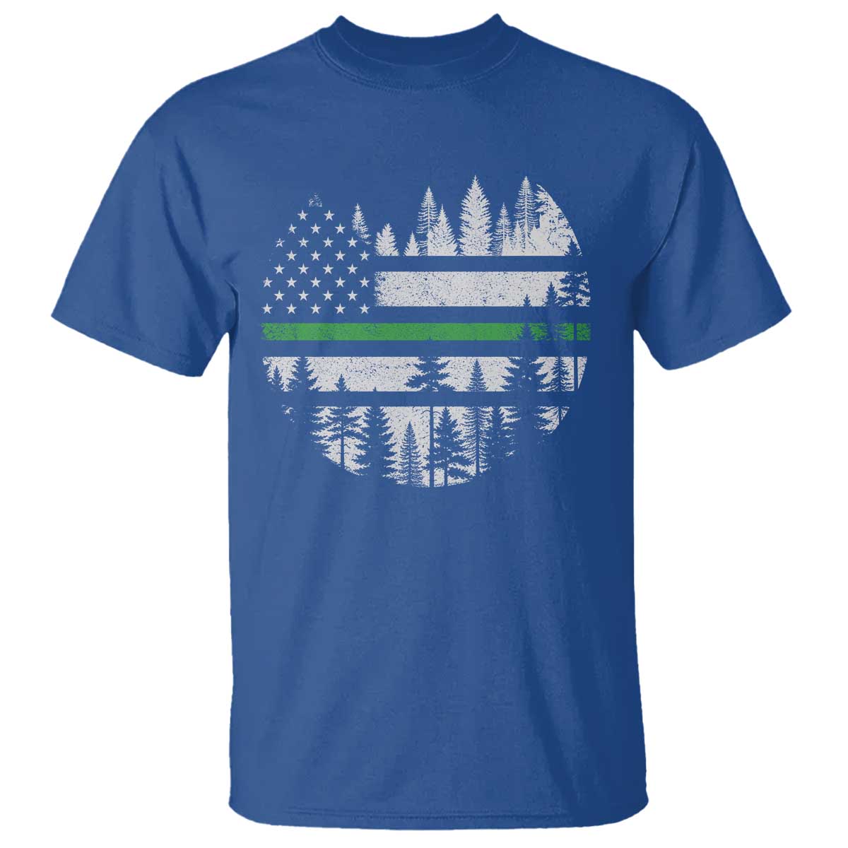 Park Ranger Law Enforcement Forest Green Line American Flag T Shirt