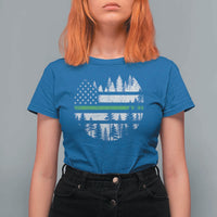 Park Ranger Law Enforcement Forest Green Line American Flag T Shirt For Women