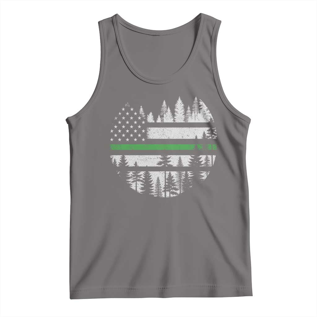 Park Ranger Law Enforcement Forest Green Line American Flag Tank Top