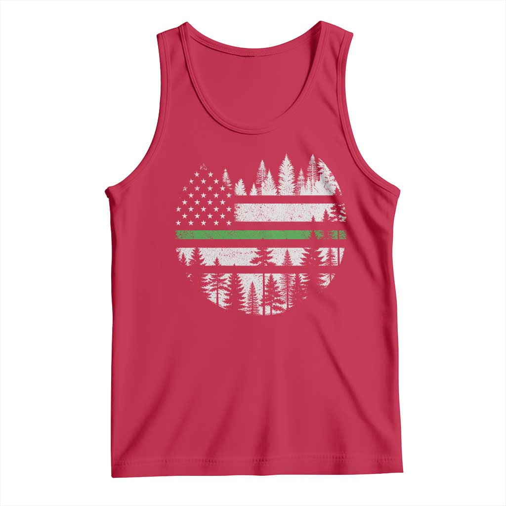 Park Ranger Law Enforcement Forest Green Line American Flag Tank Top