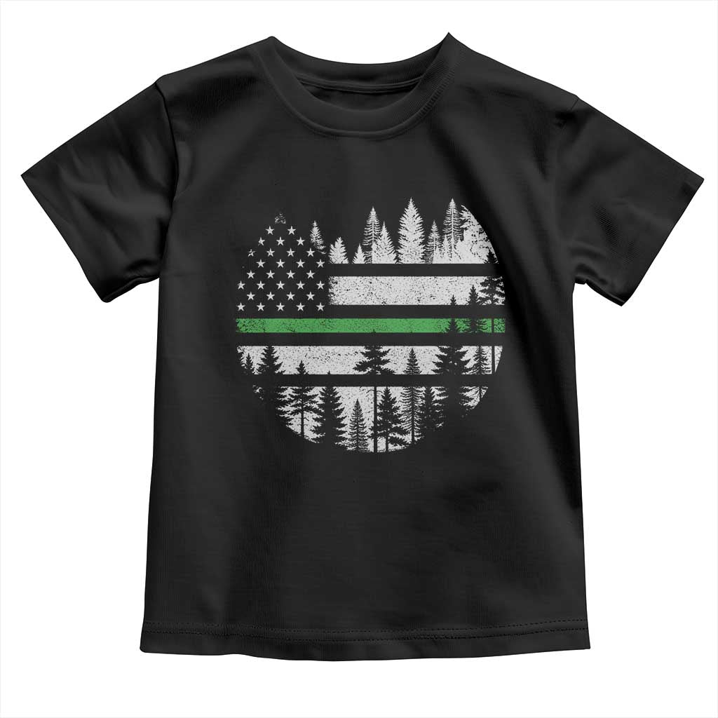 Park Ranger Law Enforcement Forest Green Line American Flag Toddler T Shirt