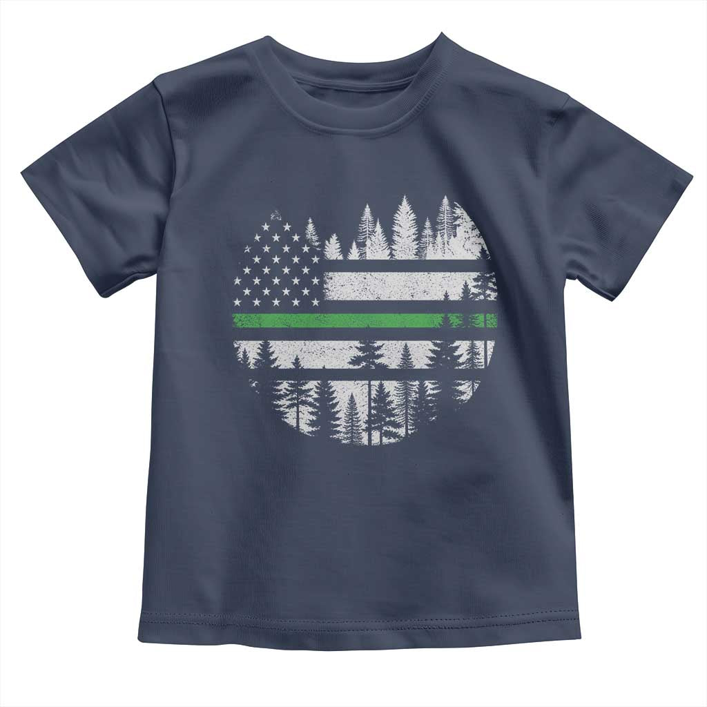 Park Ranger Law Enforcement Forest Green Line American Flag Toddler T Shirt