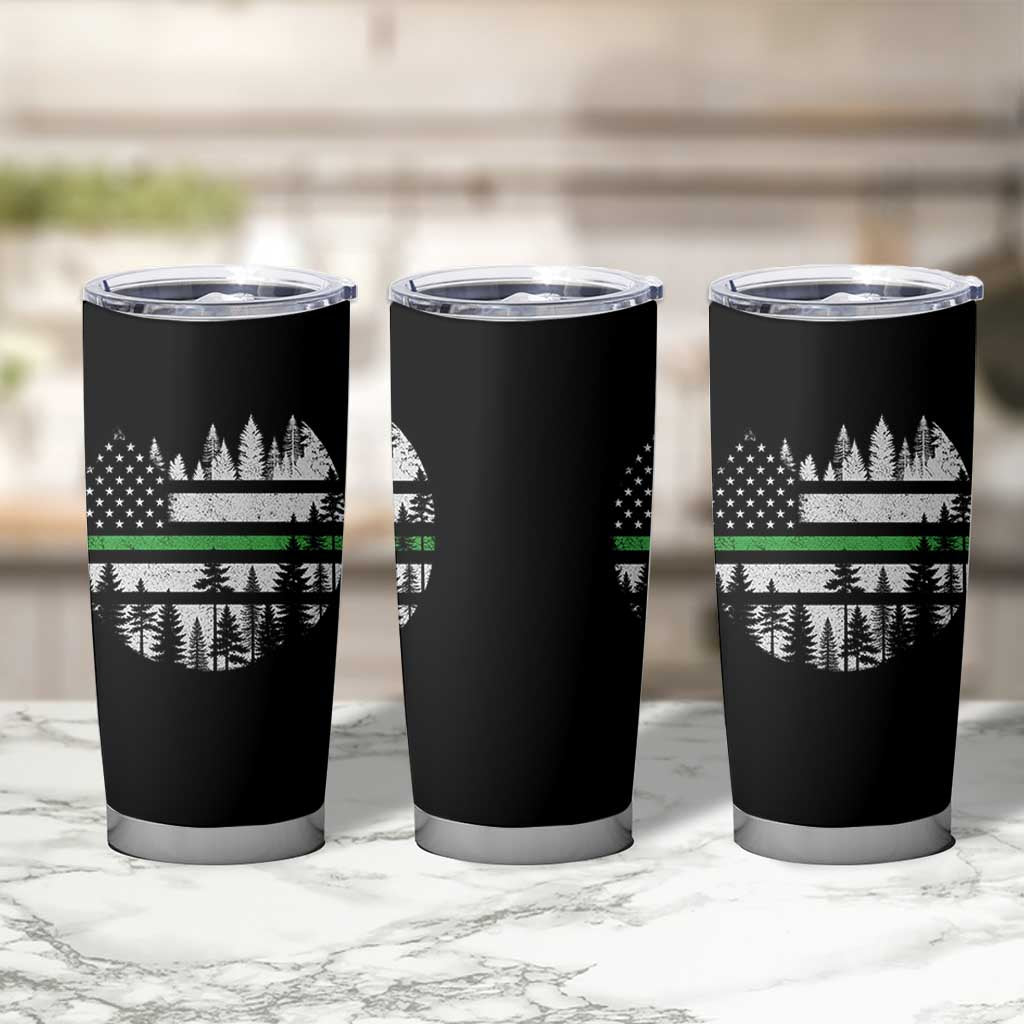 Park Ranger Law Enforcement Forest Green Line American Flag Tumbler Cup