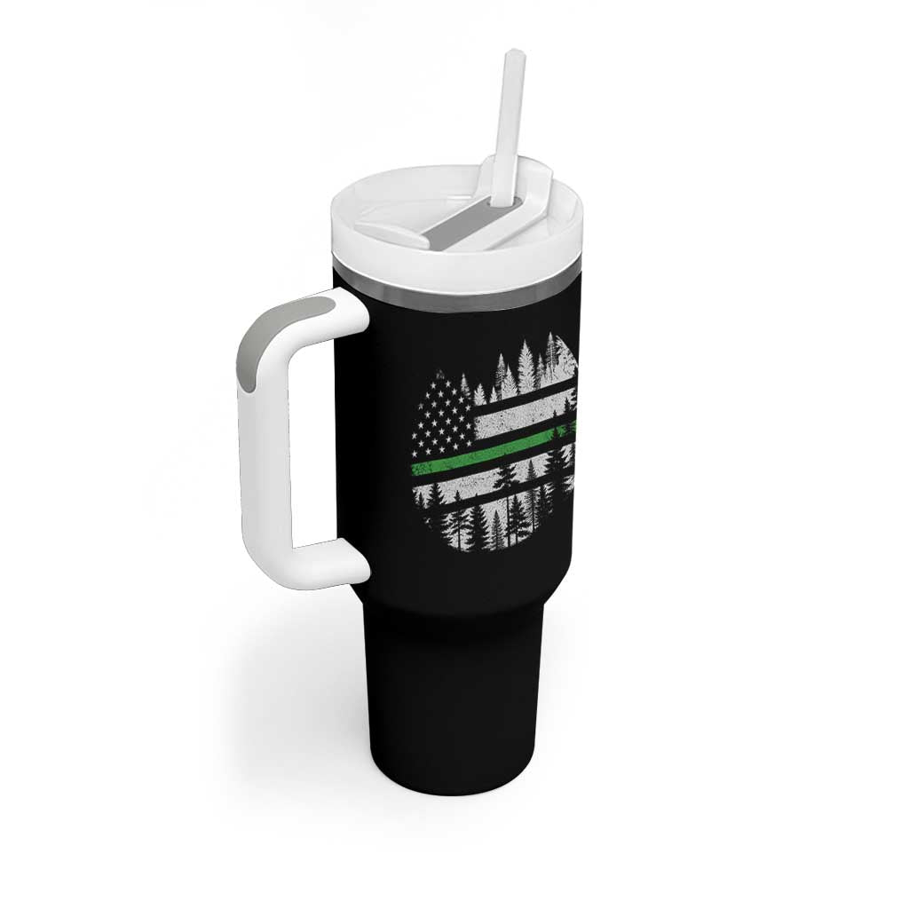 Park Ranger Law Enforcement Forest Green Line American Flag Tumbler With Handle