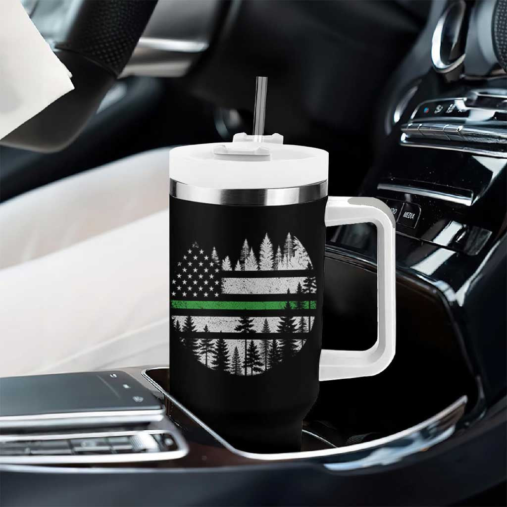 Park Ranger Law Enforcement Forest Green Line American Flag Tumbler With Handle