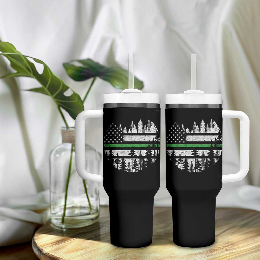 Park Ranger Law Enforcement Forest Green Line American Flag Tumbler With Handle