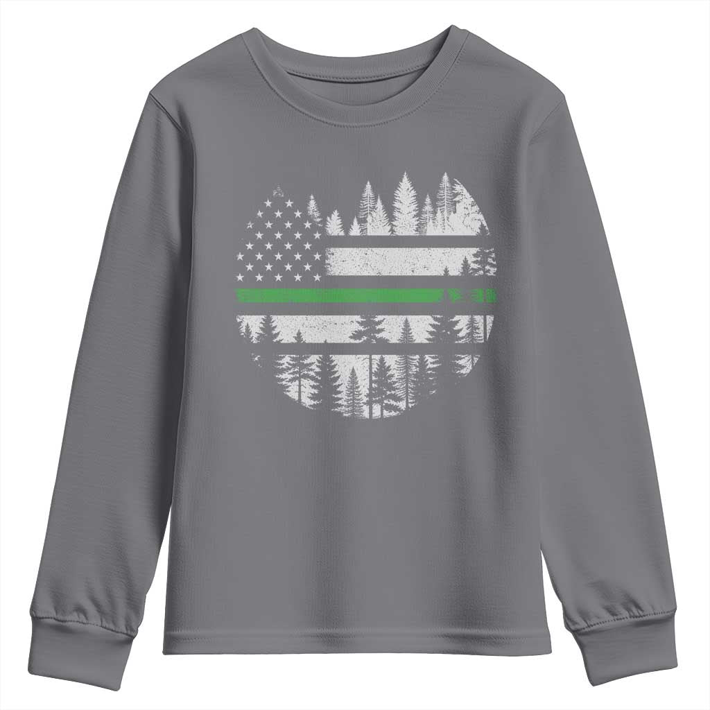 Park Ranger Law Enforcement Forest Green Line American Flag Youth Sweatshirt