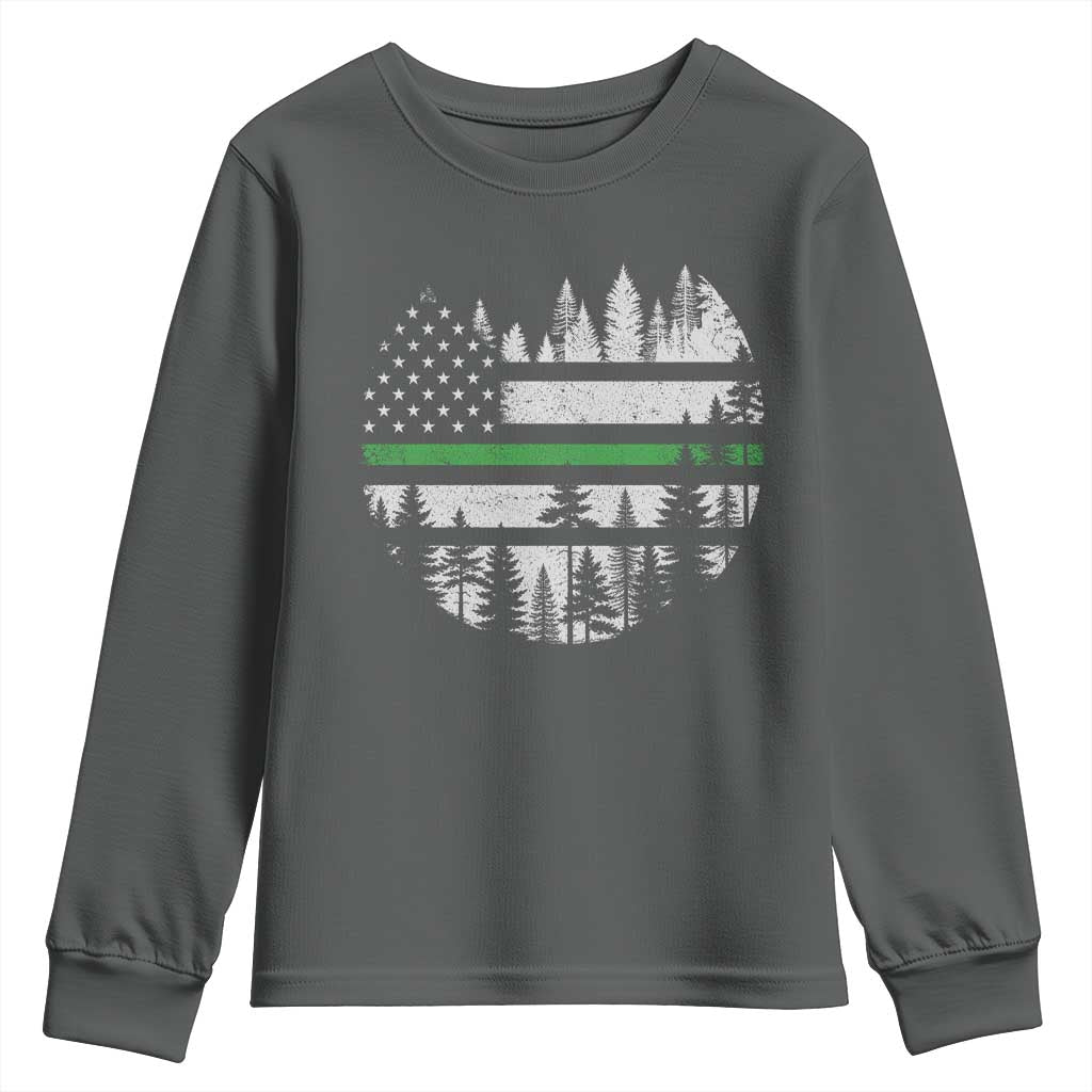 Park Ranger Law Enforcement Forest Green Line American Flag Youth Sweatshirt