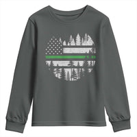 Park Ranger Law Enforcement Forest Green Line American Flag Youth Sweatshirt
