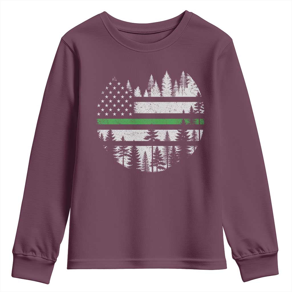 Park Ranger Law Enforcement Forest Green Line American Flag Youth Sweatshirt