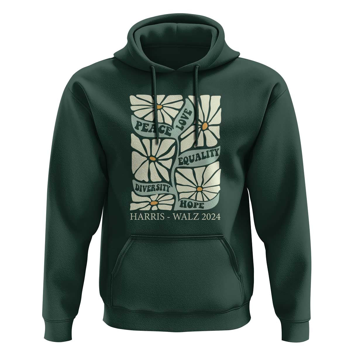 Harris Walz 2024 Hoodie Peace Love Equality Diversity Hope Hand Drawn Flower - Wonder Print Shop