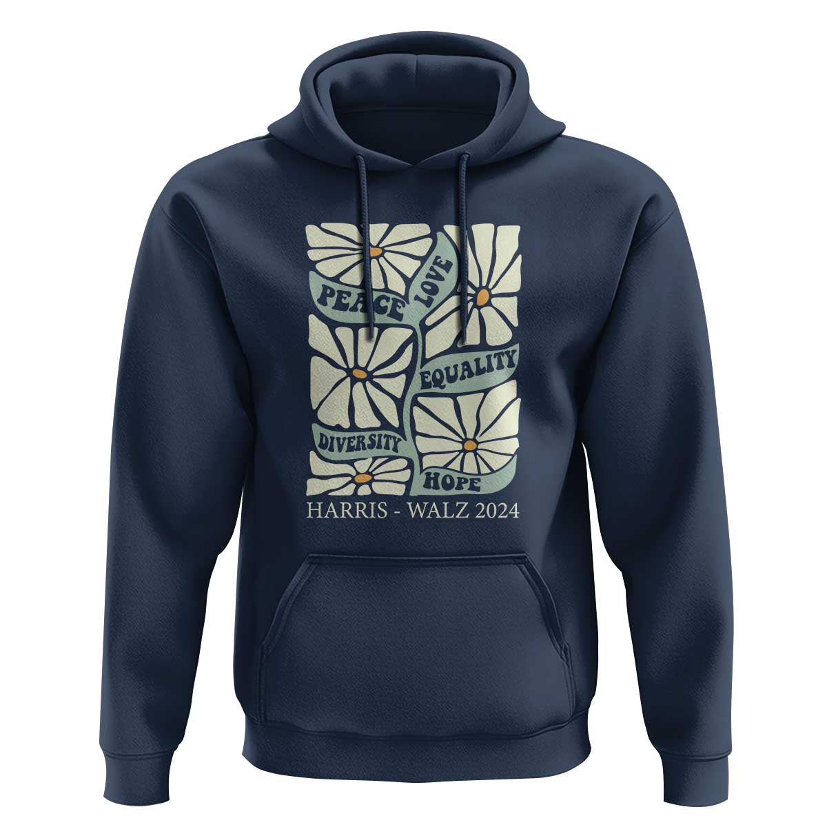 Harris Walz 2024 Hoodie Peace Love Equality Diversity Hope Hand Drawn Flower - Wonder Print Shop