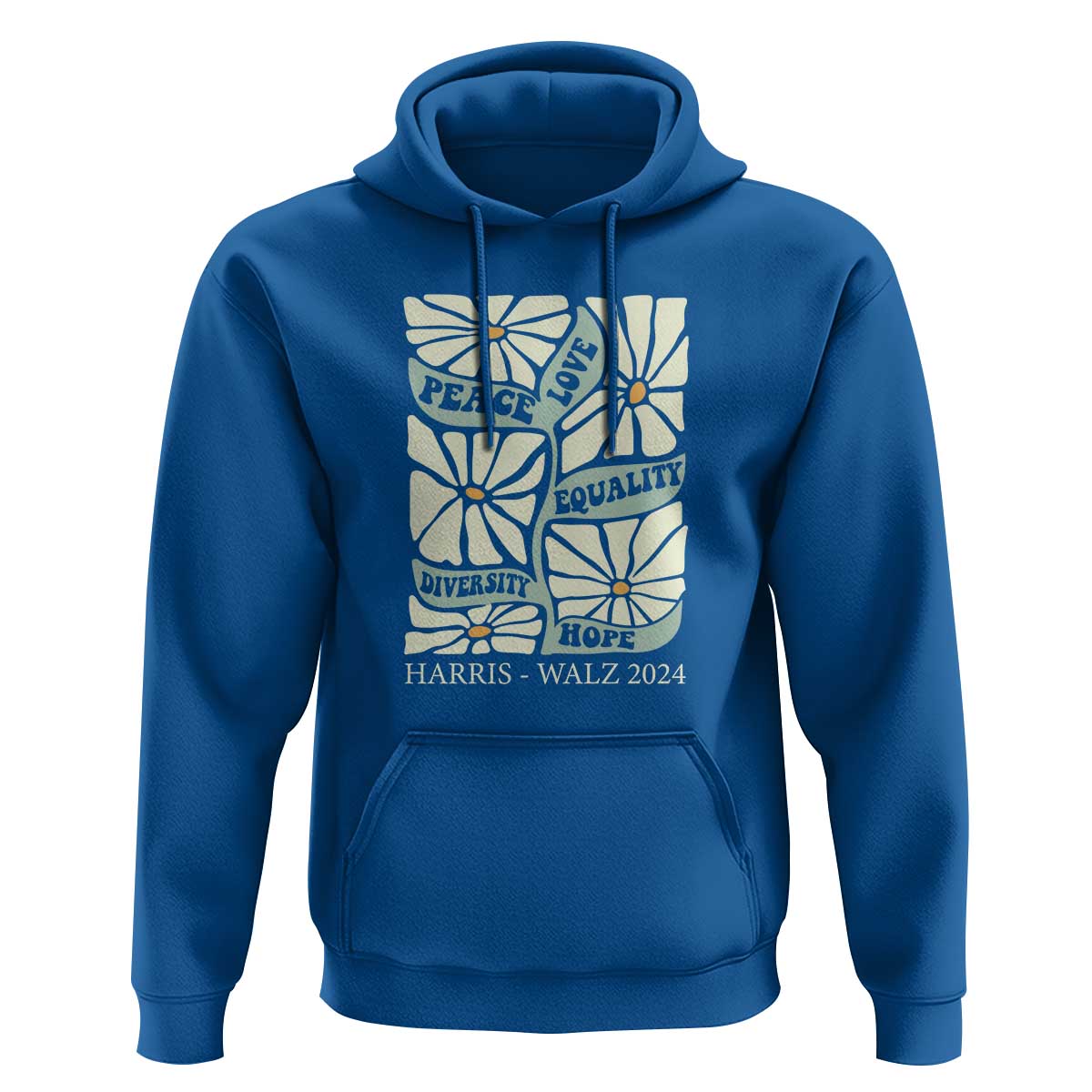 Harris Walz 2024 Hoodie Peace Love Equality Diversity Hope Hand Drawn Flower - Wonder Print Shop