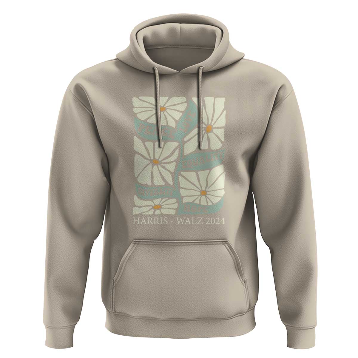 Harris Walz 2024 Hoodie Peace Love Equality Diversity Hope Hand Drawn Flower - Wonder Print Shop