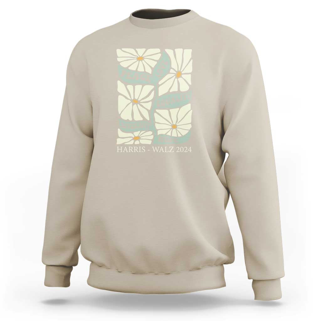 Harris Walz 2024 Sweatshirt Peace Love Equality Diversity Hope Hand Drawn Flower - Wonder Print Shop