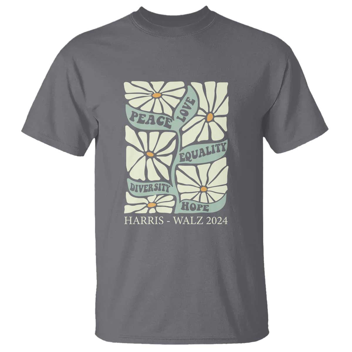 Harris Walz 2024 T Shirt Peace Love Equality Diversity Hope Hand Drawn Flower - Wonder Print Shop