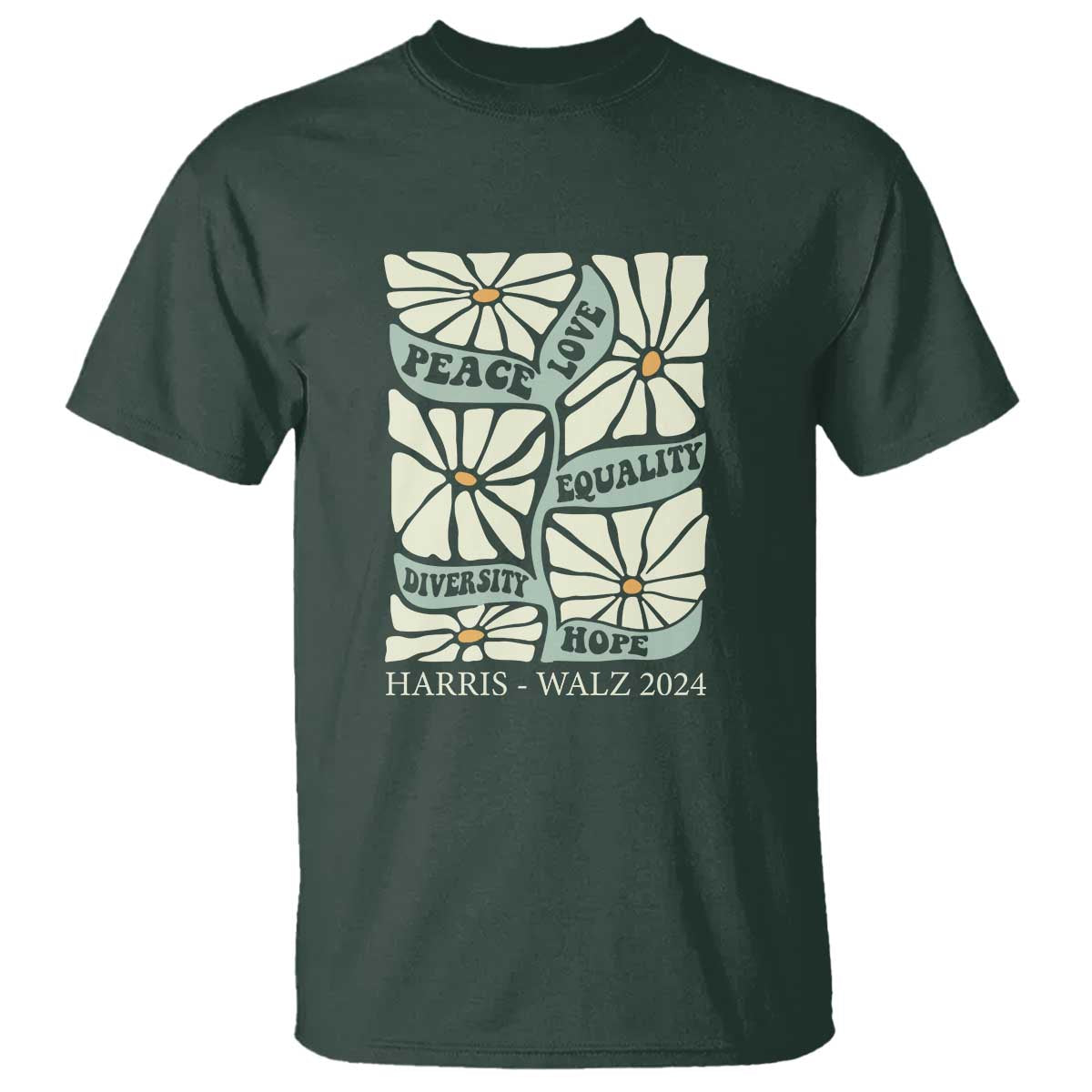 Harris Walz 2024 T Shirt Peace Love Equality Diversity Hope Hand Drawn Flower - Wonder Print Shop