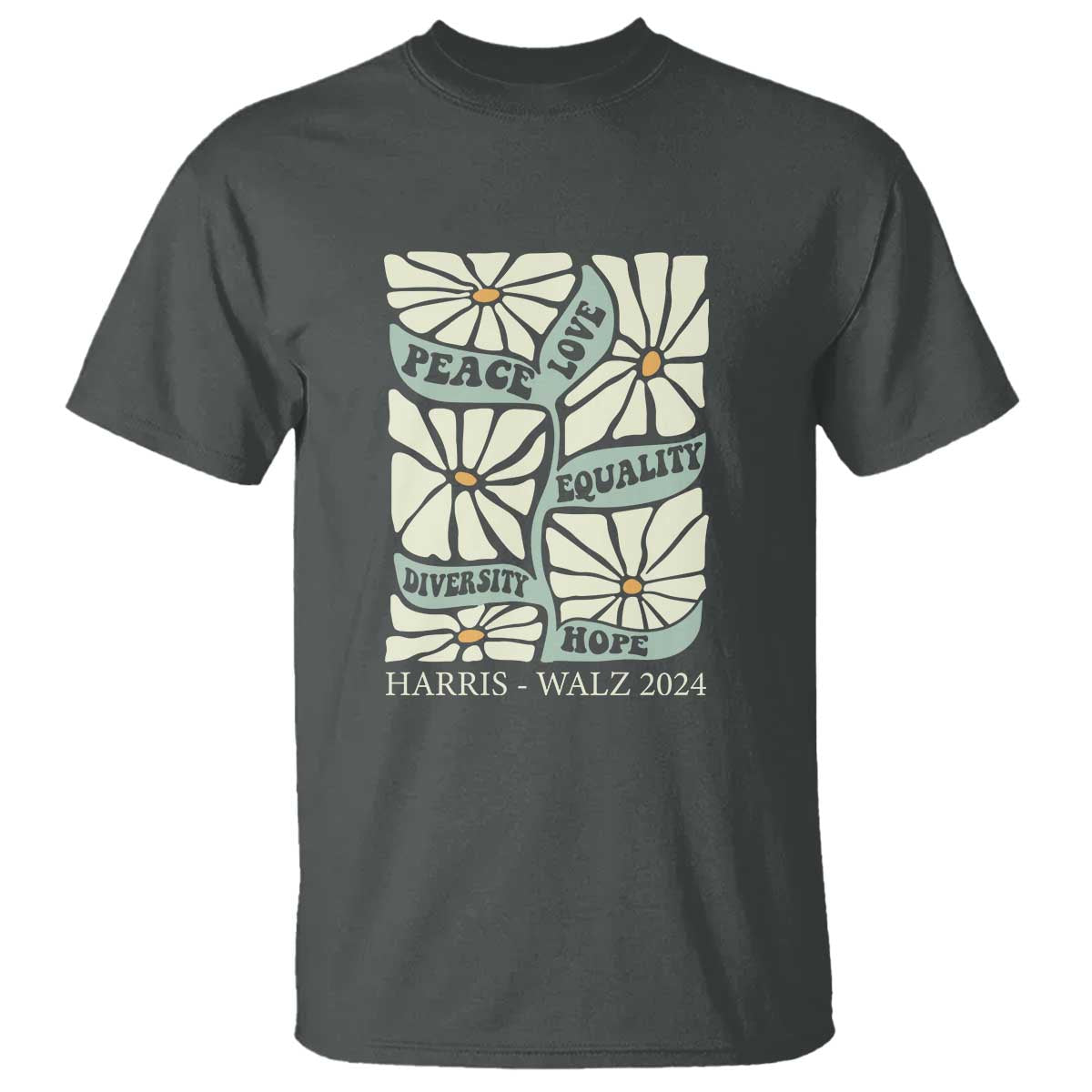 Harris Walz 2024 T Shirt Peace Love Equality Diversity Hope Hand Drawn Flower - Wonder Print Shop