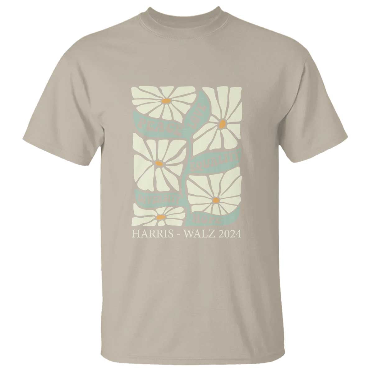 Harris Walz 2024 T Shirt Peace Love Equality Diversity Hope Hand Drawn Flower - Wonder Print Shop