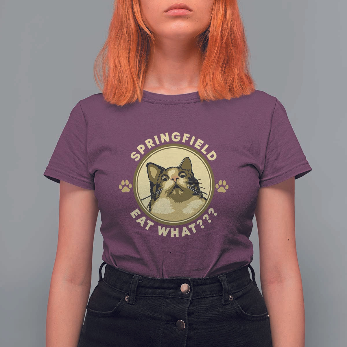 Funny Sarcastic T Shirt For Women Springfield Eat What Shocked Cat Paw Pet Lovers Election 2024 - Wonder Print Shop