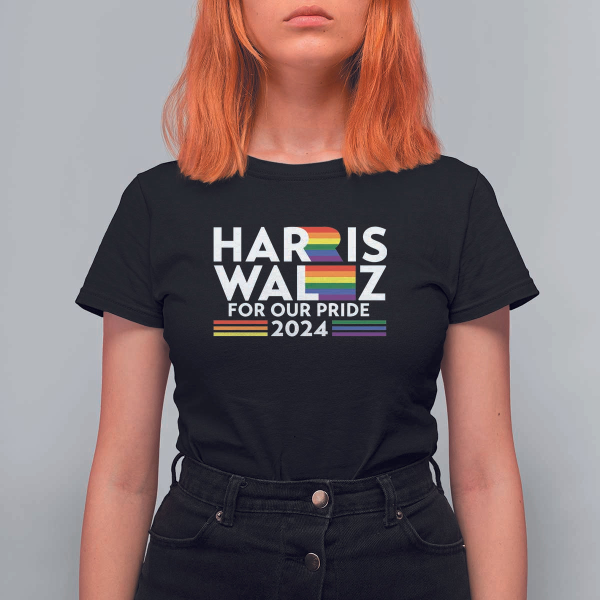 Harris Walz Supporter T Shirt For Women Harris Walz For Our Pride 2024 LGBTQ Rainbow Flag - Wonder Print Shop