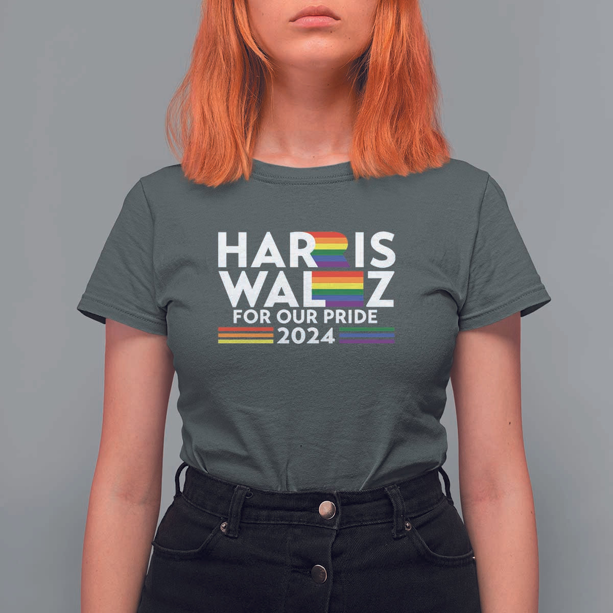 Harris Walz Supporter T Shirt For Women Harris Walz For Our Pride 2024 LGBTQ Rainbow Flag - Wonder Print Shop
