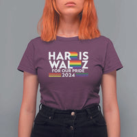 Harris Walz Supporter T Shirt For Women Harris Walz For Our Pride 2024 LGBTQ Rainbow Flag - Wonder Print Shop